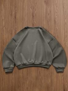 TOKVUE Men's Solid Color Embroidered Crew Neck Casual Pullover Sweatshirt - Dark Grey - View 2