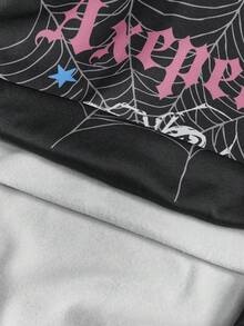 AXEPEAK Men's Casual Halloween Spider Letter Star Print Drop Shoulder Loose Fit Thermal Lined Hoodie Sweatshirt, Autumn/Winter,Fleece, Long Sleeve Top - Black - View 5