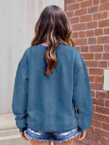 EMERY ROSE Plus Size Women's Casual Letter Printed Sweatshirt Pullover Fall & Winter - Blue - View 2