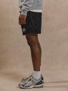 Elasticated Drawstring Waistband Jersey Style Double M Graphic Print Shorts SPRING Wardrobe - Black - View 3
