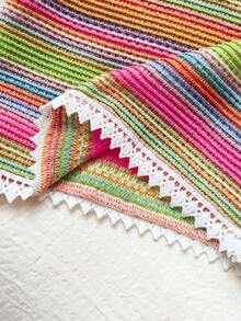 Vintaside Kids 2件套女婴彩虹条纹花卉钩编装饰长袖上衣和松紧腰喇叭裤套装，流苏边饰，休闲时尚秋季套装，适合多种场合 - 彩色 - 查看 6