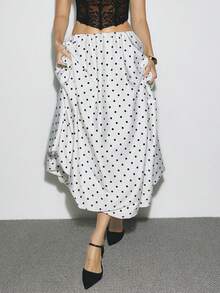 ATUI Studio Women's Elegant Polka Dot Print Skirt, Suitable For Commuting Ladies' Polka Dot Satin Pleated Bubble Long Skirt, Minimalist A-Line Skirt, Ballet Skirt, Daily Casual Wear, Women's Dress, Business Casual Women's Wear, Elegant Dress, School Anniversary Dress, Spring And Summer Women's Dress, Princess Style Women's Dress, Fluffy Dress, Fairy Dress, Lantern Dress Spring Version - White - View 4