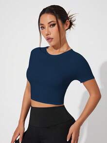 Dewbera 白色网眼拼接短袖运动T恤 - 藏蓝色 - 查看 6