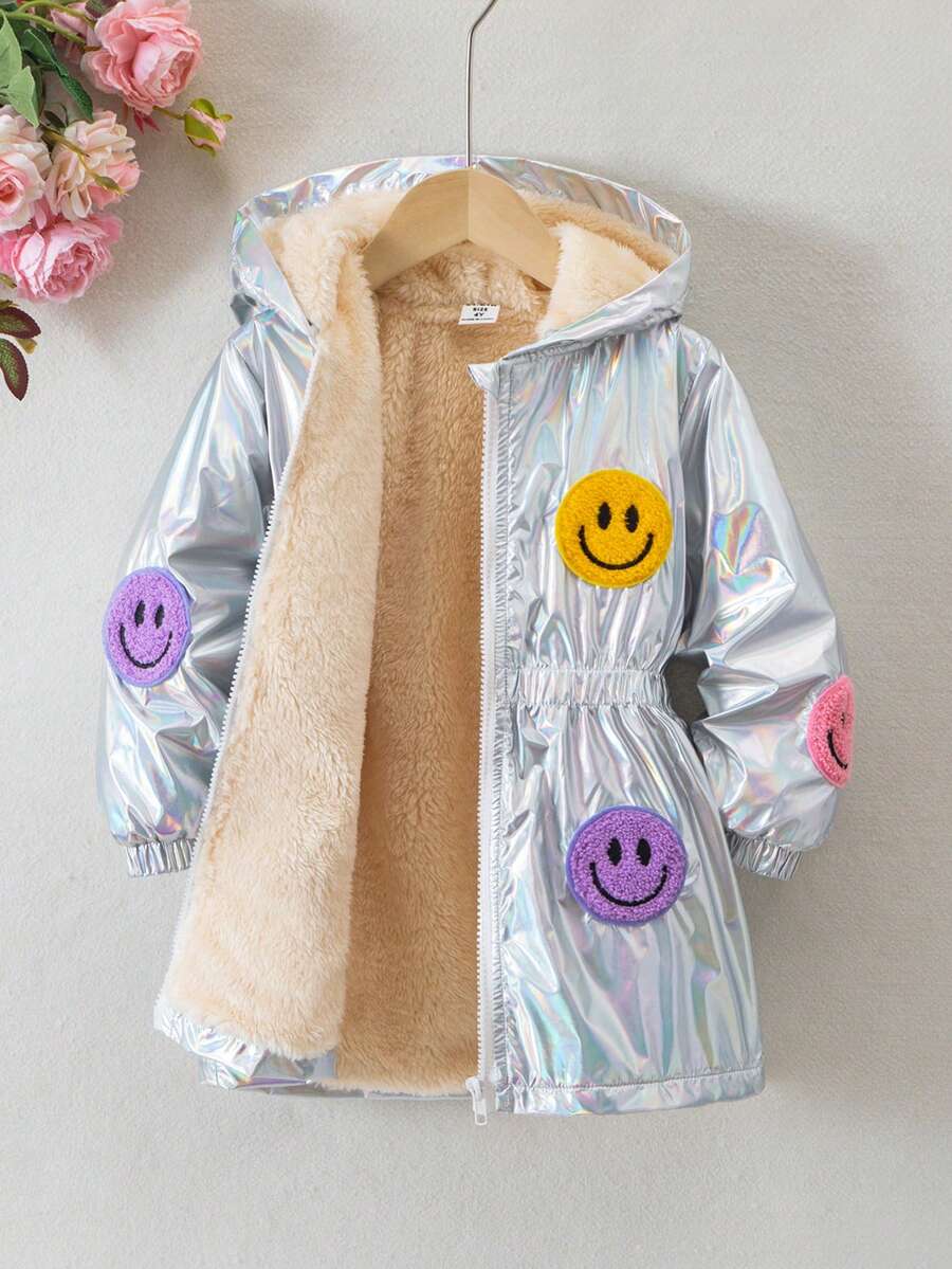 SHEIN Áo khoác dài tay có mũ trùm đầu phong cách đường phố cổ điển cho bé gái 1 chiếc áo khoác lông ấm áp cho bé gái - Nhiều màu - Xem 1