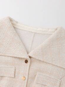 GlowEve CURVE 大码女式金属纽扣装饰束腰衬衫，秋冬款 - 杏色 - 查看 7