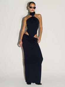 MUSERA Áo liền thân cổ cao, lưng chữ V, viền bạc, thích hợp đi chơi, dạo phố, dễ thương, gợi cảm, đi chơi đêm, ngày lễ, tiệc tùng, ngày Valentine, mùa xuân, mùa hè, lễ hội. - màu đen - Xem 5