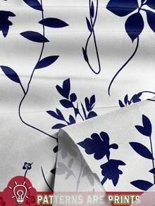 EMERY ROSE 教师节返校季大码女装万圣节复古蓝白花卉蝙蝠袖侧结上衣和海军蓝纯色裤子两件套，适合新娘的母亲 - 藍白色 - 查看 3