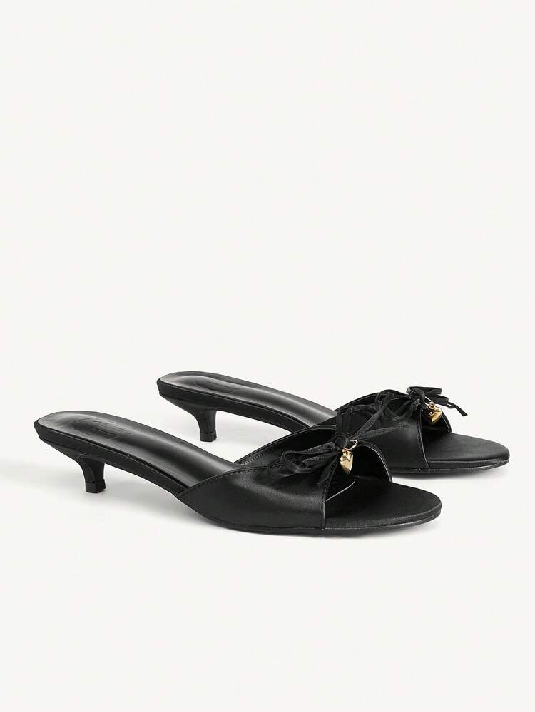 CUCCOO CHICEST Women's Fashion Bow Decor Thin Heel Slide Sandals, Suitable For Daily Wear