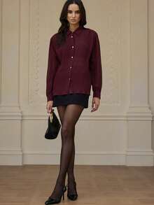 Aveloria Rosie Blusa elegante y versátil de mujer con mangas largas, de diseño plisado de gasa estilizante y de moda - Burdeos - Ver 4