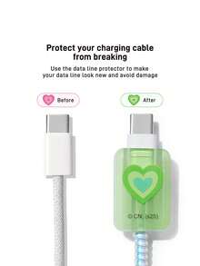 THE POWERPUFF GIRLS X SHEIN 3 Pcs Data Line Protective Cover, Suitable For IPhone Charger, Cherry Printing Pattern, Charger Protective Cover (Without Data Line),Gift Ideas - Green - View 5