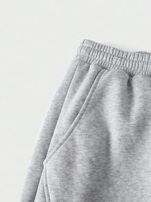 EASEVO Plus Size Men's Letter Print Drawstring Waist Loose Fit Sweatpants - Light Grey - View 5