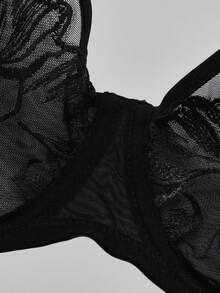 SHEIN Áo ngực lưới thêu ren đen cỡ lớn cho nữ, gợi cảm và thanh lịch để mặc hàng ngày - màu đen - Xem 3