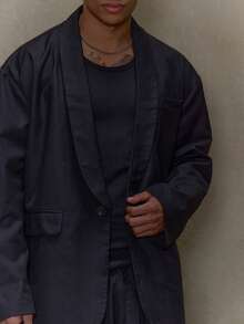 Musero 超大长袖弧形翻领修身西装外套秋冬 - 黑色 - 查看 2