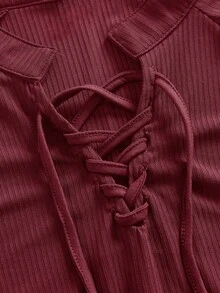 Manfinity BRENVOR Men's Casual Knitted Matt Ribbed Stand Collar Long Sleeve T-Shirt, Summer, Fall - Red - View 4