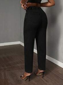 SHEIN Tall CURVE Plus Size Casual Asymmetric Waist Tapered Washed Denim Jeans - Black - View 2