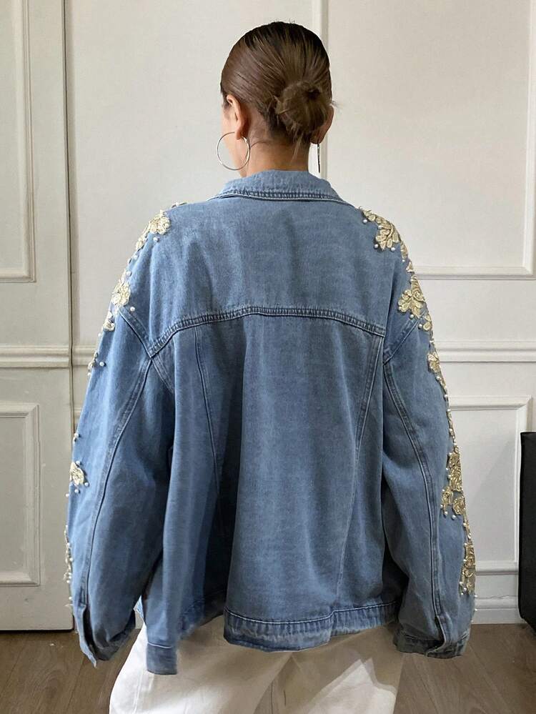 Women's Loose Casual Street Style Denim Jacket, Suitable For Autumn And Winter