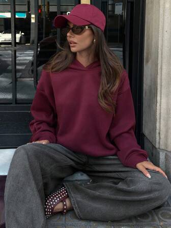 SHEIN CURVE+ Plus Size Women Casual Minimalist Hoodie Sweatshirt/Winter