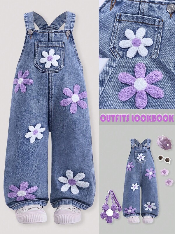SHEIN Baby Girls' Washed Denim Bib Pants, Floral Print Loose Jumpsuit Cute Toddler Girl Overalls Baby Girl Jeans Outfit Toddler Girl Denim Overalls Toddler Flower Jeans Purple Flower Toddler Outfit Purple Flower Baby Girl Festival Baby Girl Flower Jeans Purple Flower Jeans Outfit Girls Denim Overalls With Flowers Toddler Girl Jeans With Flowers Toddler Flower Overalls Fall Winter Toddler Jean With Flowers Purple Girl Outfits Babygirl Outfits Violet Cute Girl Outfits Lilac Toddler Outfit