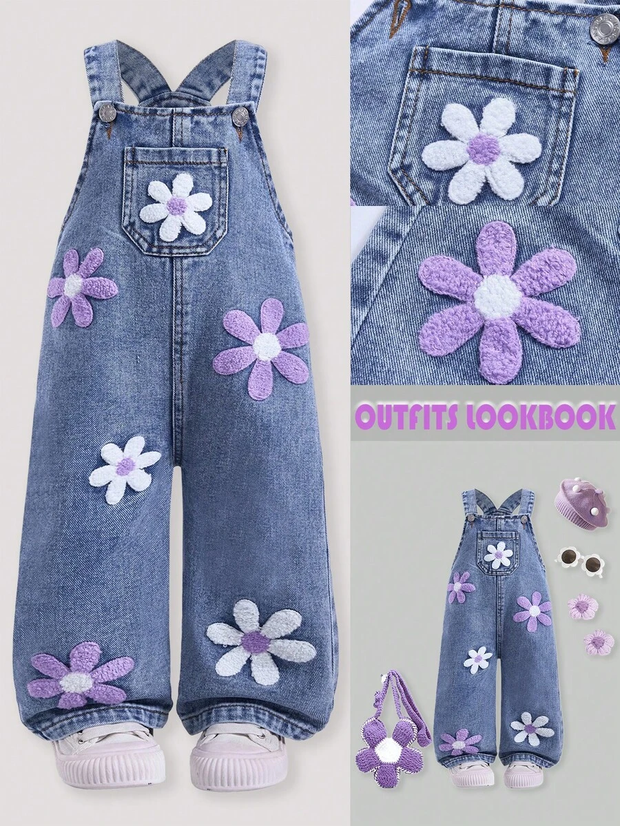 SHEIN Baby Girls' Washed Denim Bib Pants, Floral Print Loose Jumpsuit Cute Toddler Girl Overalls Baby Girl Jeans Outfit Toddler Girl Denim Overalls Toddler Flower Jeans Purple Flower Toddler Outfit Purple Flower Baby Girl Festival Baby Girl Flower Jeans Purple Flower Jeans Outfit Girls Denim Overalls With Flowers Toddler Girl Jeans With Flowers Toddler Flower Overalls Fall Winter Toddler Jean With Flowers Purple Girl Outfits Babygirl Outfits Violet Cute Girl Outfits Lilac Toddler Outfit