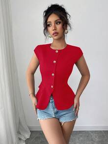 Gloray Camiseta de tirantes ajustada con cuello redondo pequeño para mujer - Burdeos - Ver 4