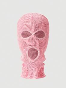 ROMWE Grunge Punk 1 件男女通用时尚嘻哈针织贝雷帽，3 孔，温暖冬季无檐小帽，适合日常万圣节佩戴 - 粉色 - 查看 4