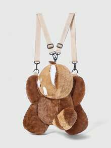 ROMWE Kawaii 可爱派对浣熊毛绒背包，动物造型卡通单肩斜挎包，大容量手机钱包，节日派对个性背包，女士化妆包，时尚校园背包，生日礼物 - 棕色 - 查看 3