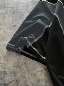 AXEPEAK Kaos Kasual Pria Ukuran Besar dengan Blok Warna, Musim Panas - Hitam - View 4