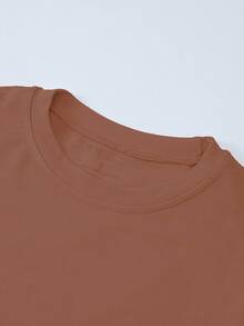 INAWLY Áo thun cổ tròn tay dài màu trơn đơn giản dành cho nữ - trái cam - Xem 4