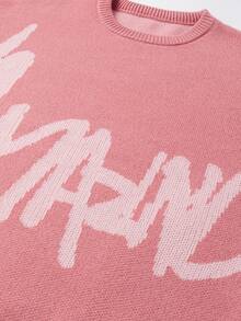 Manfinity Hypemode Jersey casual de hombre con estampado de letras, manga larga, para otoño/invierno - Rosa vieja - Ver 3