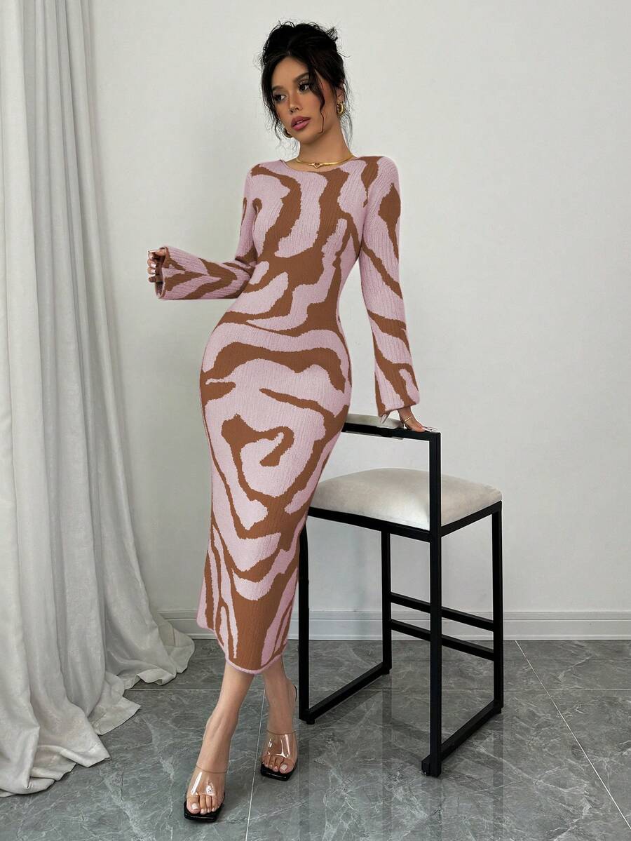 Elenzga Váy len nữ tay loe - Hồng - Xem 1