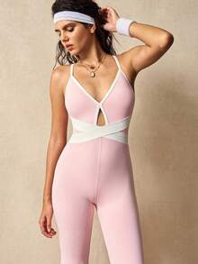 VARSIVA Jumpsuit Kaki Lebar Modis dengan Detail Lubang Warna Kontras - MultiWarna - View 5