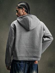 AXEPEAK Men's Drop Shoulder Long Sleeve Half-Zip Casual Loose Fit Hoodie - Grey - View 2