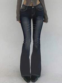 DAZY 女士修身低腰喇叭长款牛仔裤 低腰牛仔裤 - 灰色 - 查看 5