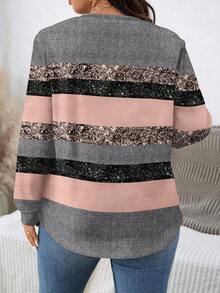 EMERY ROSE 圣诞节撞色条纹印花休闲简约大码女式圆领宽松长袖卫衣，秋冬款 - 彩色 - 查看 2