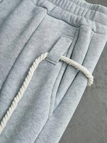 TOKVUE Men's Fashion Rope Detail Curved Blade Wide Leg Pants, Men's Trousers, Men's Casual Pants, American Street Style Loose Flared Long Pants, Loose Curved Blade Pants, Men's Trousers, Men's Wide Leg Pants, Halloween Gift, Christmas Gift, Super Loose Leg Flattering, Gift For Boyfriend, Light Grey Pants, Autumn - Light Grey - View 7