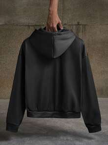 AXEPEAK Men's Casual Halloween Spider Letter Star Print Drop Shoulder Loose Fit Thermal Lined Hoodie Sweatshirt, Autumn/Winter,Fleece, Long Sleeve Top - Black - View 2