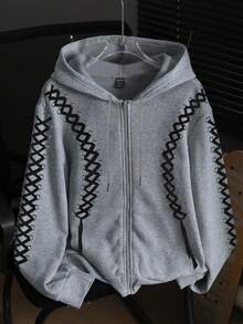 SHEIN EZwear Casual Loose Hooded Zip-Up Sweatshirt, Autumn/Winter - Multicolor - View 1