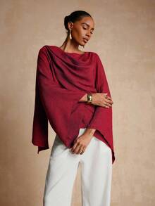 Vesra Women's Elegant Asymmetrical Wrap Top - Red - View 3
