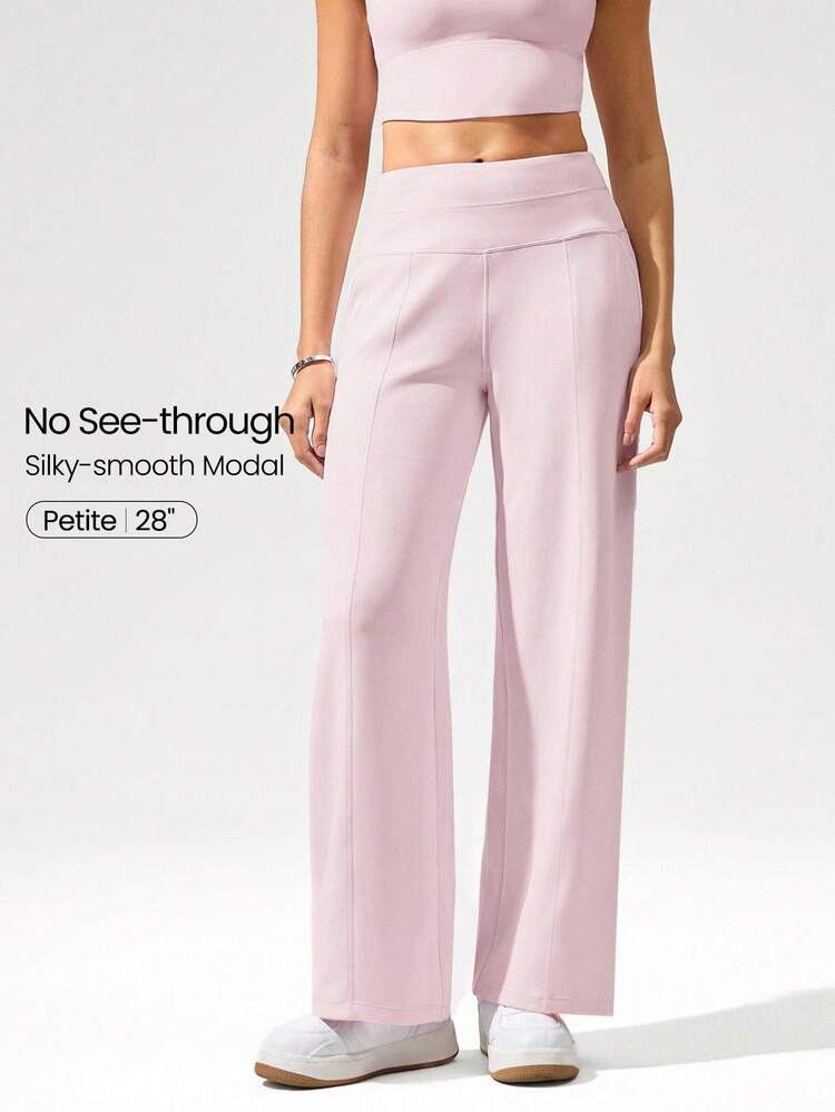 28" SoftCalm Modal Petite High-Waist Silky Smooth Non-See Through Side Pockets Wide Leg Pants Daily Casual Wear Spring Summer