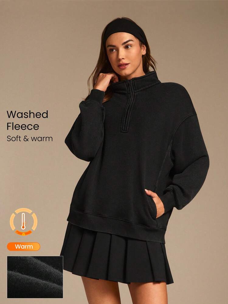 Bluza z polaru Frosted Comfort Soft Warm Acid Wash Luźny krój Bluza z zamkiem błyskawicznym na jesień i zimę Na zewnątrz Codzienny strój na co dzień