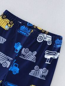 Set pijamale 2 buc Young Boy cu imprimeu grafic de Halloween cu mașina dovleac și colanți cu mânecă lungă - Albastru regal - Vizualizare 7