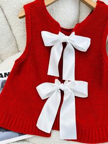 Elamini 秋季休闲系带针织背心 - 紅色 - 查看 4