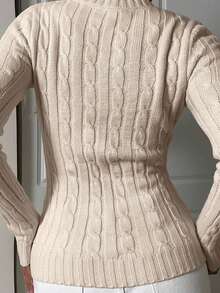 SHEIN EZwear Sweater V-Neck Hitam Ukuran Besar dengan Logo Kasual untuk Musim Gugur/Dingin - Aprikot - View 7