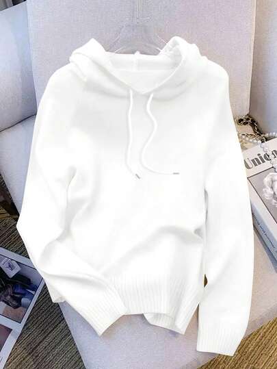 Resyla Women's Minimalist Casual Hooded Long Sleeve Sweater, Versatile For Autumn/Winter