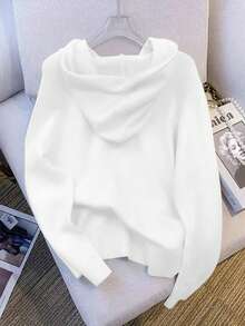 Resyla Women's Minimalist Casual Hooded Long Sleeve Sweater, Versatile For Autumn/Winter - White - View 2