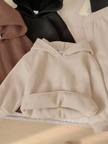 SHEIN 6件套女婴可爱纯色爱心图案连帽卫衣和松紧腰裤，秋冬季 - 彩色 - 查看 3