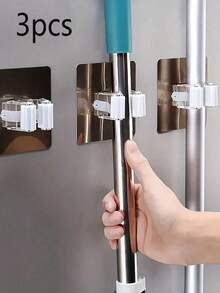 3个免打孔壁挂式强力拖把挂钩，多功能强力收纳夹，适用于浴室工具，最大承重3000克/6.6磅，拖把夹，拖把架，便捷的浴室配件，清洁配件，适合放置拖把、扫帚和清洁工具 - 彩色 - 查看 1