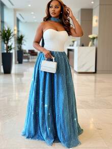 BamGleam 女士 Bamglam 性感深V镂空短款连衣裙，网纱拼接连衣裙 - 彩色 - 查看 1