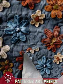 EMERY ROSE 大码女装日常休闲优雅复古度假风热带仿羊毛花卉图案圆领双层小飞袖宽松衬衫，女装夏装，女 - 藍色 - 查看 3