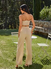 KARISMINA Set de 2 piezas Top sin tirantes casual y pantalones largos para vacaciones de mujer